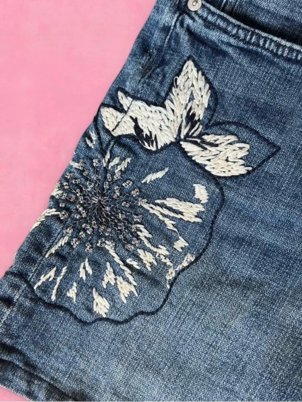 Anthropologie Blue Embroidered Denim Shorts - Picture 3 of 8